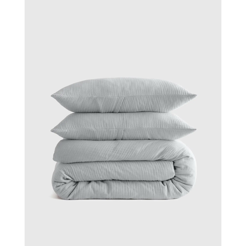 Quince NWT Organic Cotton Gauze Duvet Cover Set With 2 Shams Full/Queen in Mist